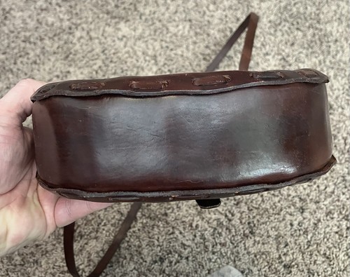 Handmade Peruvian Tooled Dark Brown Leather Crossbody Bag Small - Picture 5 of 14