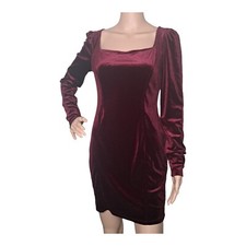 FASHION NOVA Bodycon Long Sleeve Velvet Square Neck Burgundy Mini Dress L New