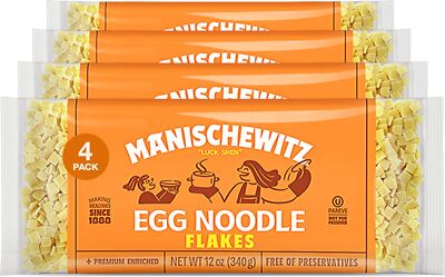 Manischewitz Egg Flakes Premium Enriched Egg Noodles 12oz Pack of 4 Square Sh...