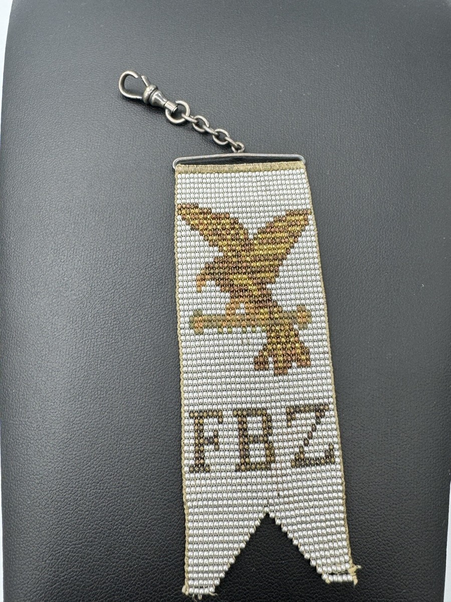 Antique Pocket Watch Fob Beaded Eagle Patriotic - FBZ - Native American?? View 4