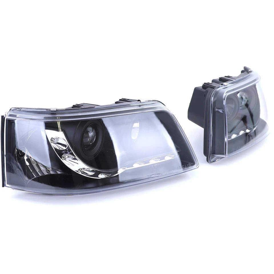 Faro proiettore con luce diurna a LED ottica nero per VW Transporter Bus T5 03-09 - Immagine 3 di 4