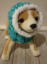 crochet handmade dog pet hood hat cat snood xs small aqua blue ombre USA made