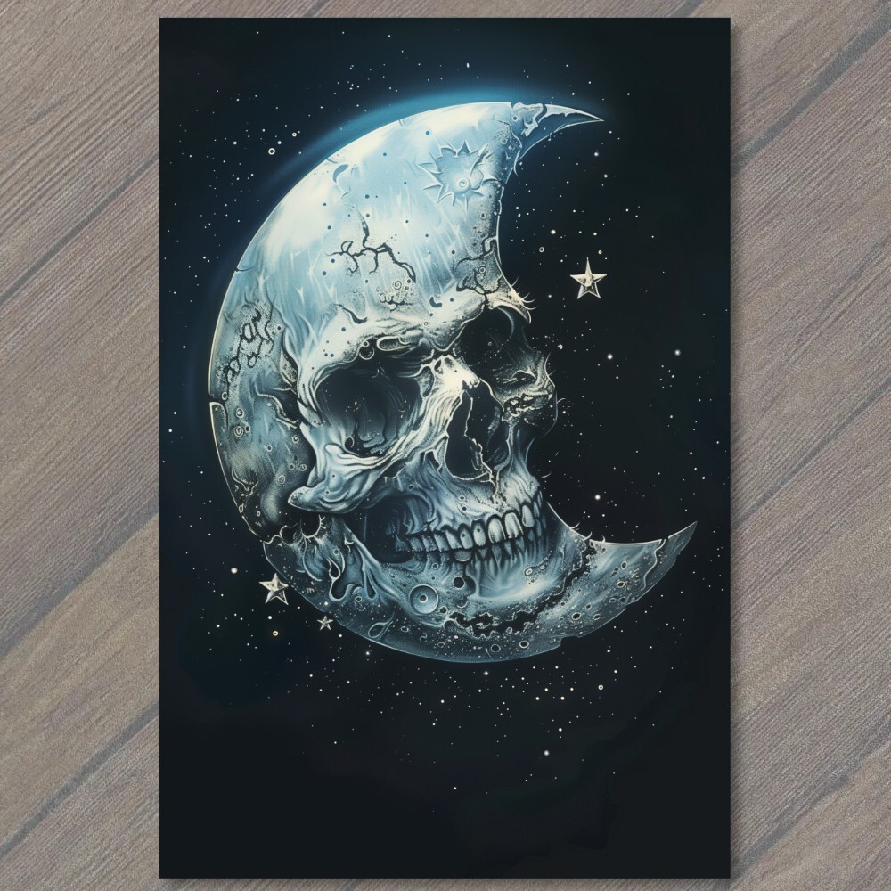 Art Print Skull in the Moon Stars Space Dark Man Weird Strange
