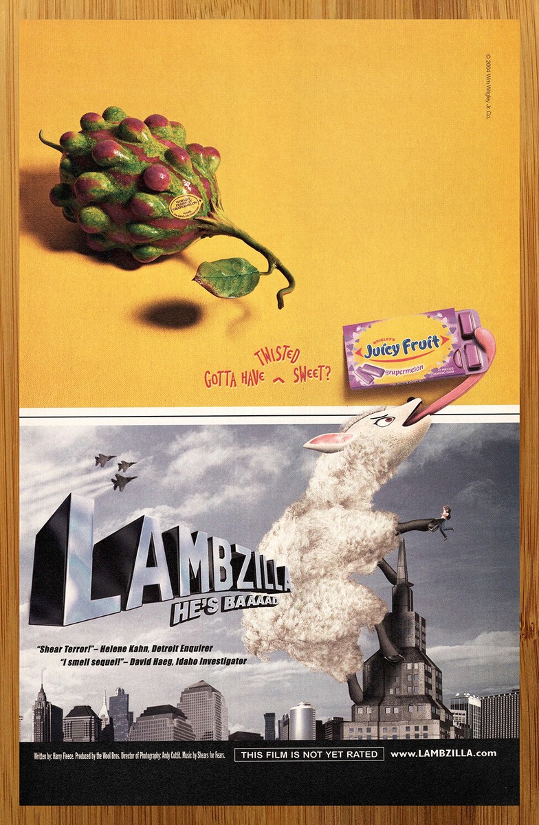 2004 Wrigley's Juicy Fruit Gum Vintage Print Ad/Poster Lambzilla