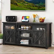 TV Stand Console for 75" TVs With Power Outlets Open Shelf  Entertainment Center