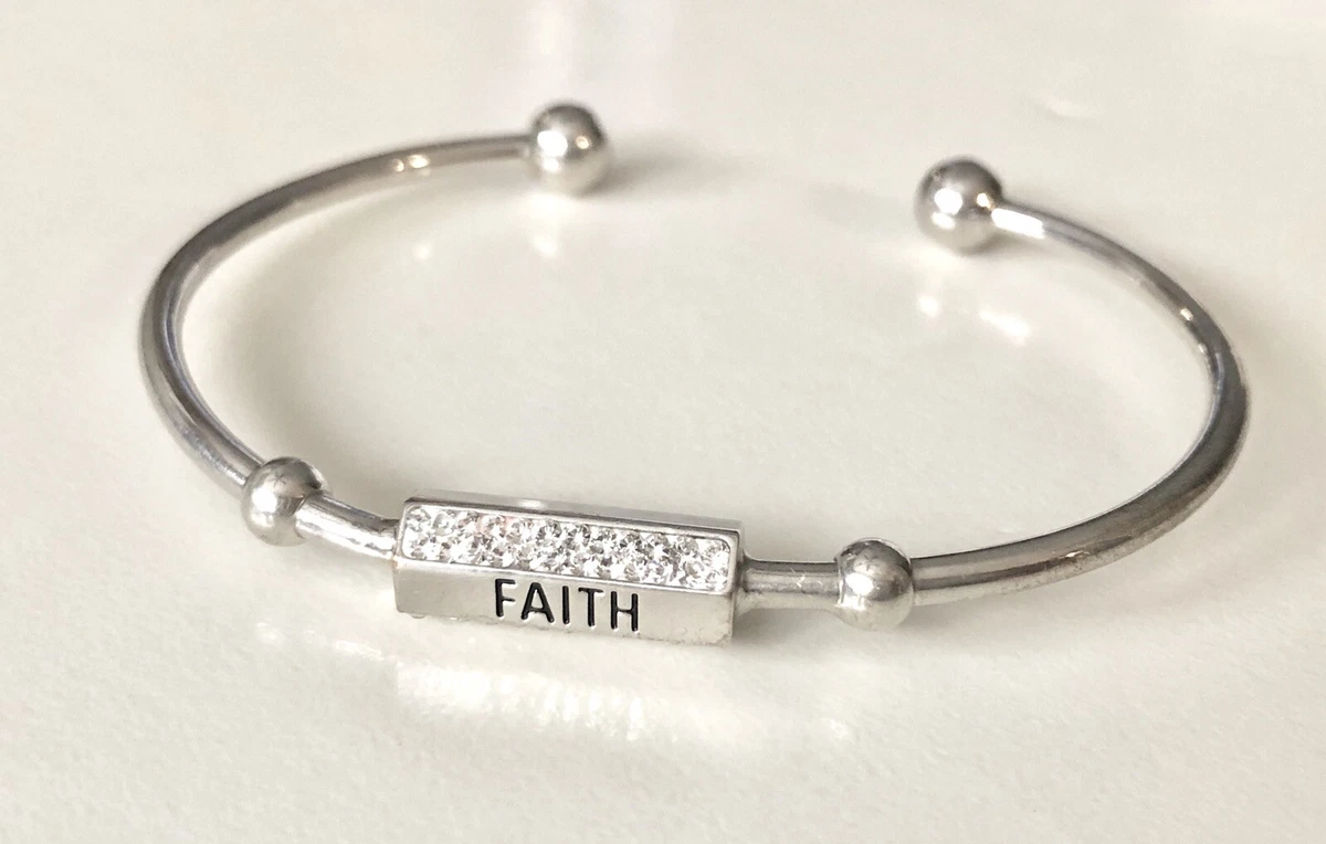Silver Tone Signed SU CZ CH FAITH Bracelet eBay