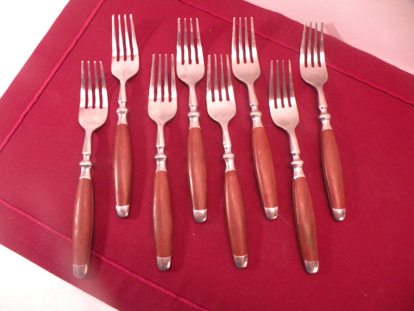 Set Of 8 Salad Forks HAMPTON SILVERSMITHS HSV63 STAINLESS Brown Handle