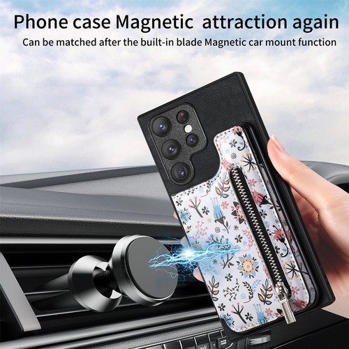 Fr Samsung S25 Ultra/S24 FE/S23+/S22 Flower Floral Zipper Card Wallet Stand Case - Zdjęcie 14 z 64