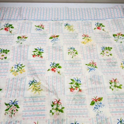 vintage burlington house flat sheet full red blue floral blend usa mcm retro