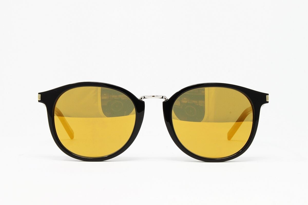 Occhiali da sole Saint Laurent unisex rotondi SL130 COMBI 008 nero argento 51 mm NUOVI!