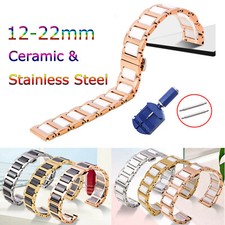 12-22mm Ceramic Metal Watch Strap Butterfly Buckle Stainless Steel Band Bracelet