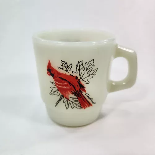 Anchor Hocking Milk Glass Red Cardinal Bird Mug Cup (READ CONDITION)