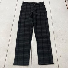 Gray Black Plaid Twill Knit Slim Fit Pants Chino Style Dress Pants Mens Size 28