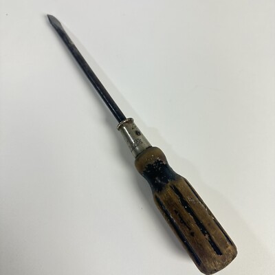 Vintage Great Neck 18  Flat Head Screwdriver - 12  Shank Wood Handle Slotted USA