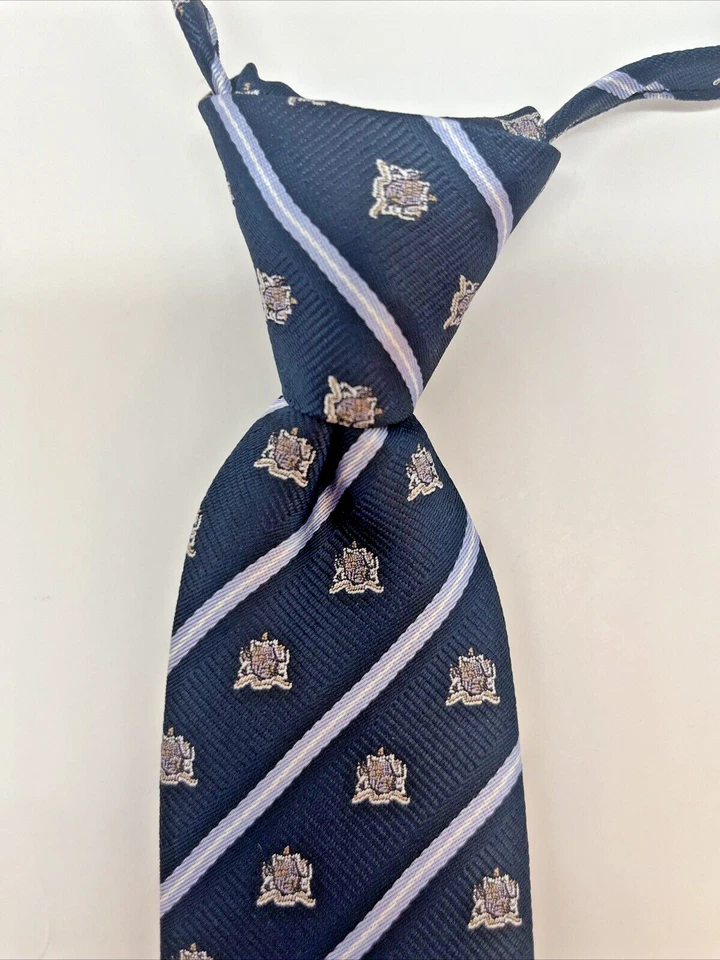 Boys 2-5 Elastic Pre-Tied Clip On Neck Tie Navy Blue w/ White Stripes Embroidery - Image 4 of 4