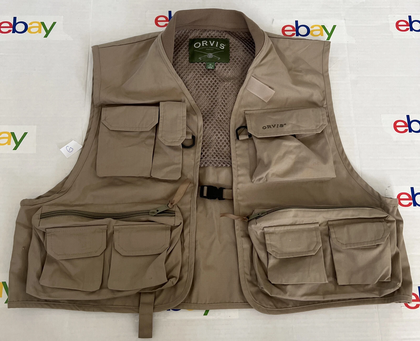 VINTAGE Orvis Vest Mens Medium Brown Fly Fishing Pack Tactical Cargo *