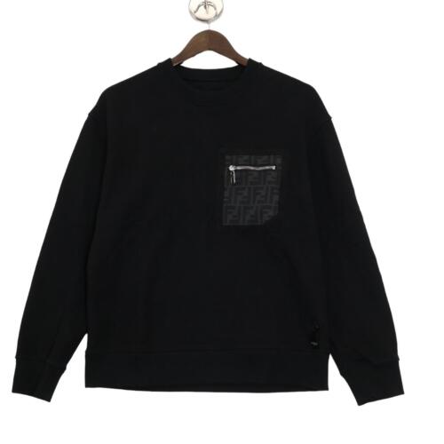 FENDI 2011 Black Zucca Pocket Crew Neck Sweatshirt tops XS black - Picture 1 of 10