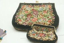 Vintage PETIT POINT NEEDLEPOINT Floral TAPESTRY Micro Embroidery PURSE Handbag