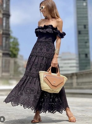 ZARA NWT  WOMAN EMBROIDERED MIDI DRESS BLACK Size XS