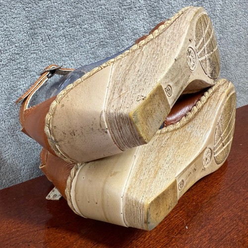 Lassen Wedge Sandals 9.5 Medium Ankle Strap Espadrille Platform Brown Leather - Picture 12 of 13