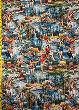 What A Catch Pin Up Fishing Girl Michael Miller Fabric outdoors camping bass