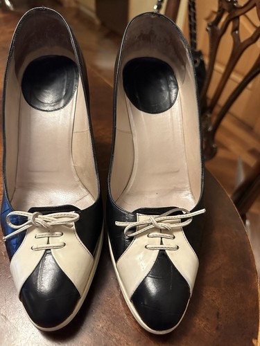 BOMBAS DIOR DE COLECCIÓN POR GALLIANO ICÓNICAS NÚMERO 2 NEGRO/BLANCO TALLA 39 HECHAS EN ITALIA - Imagen 9 de 20