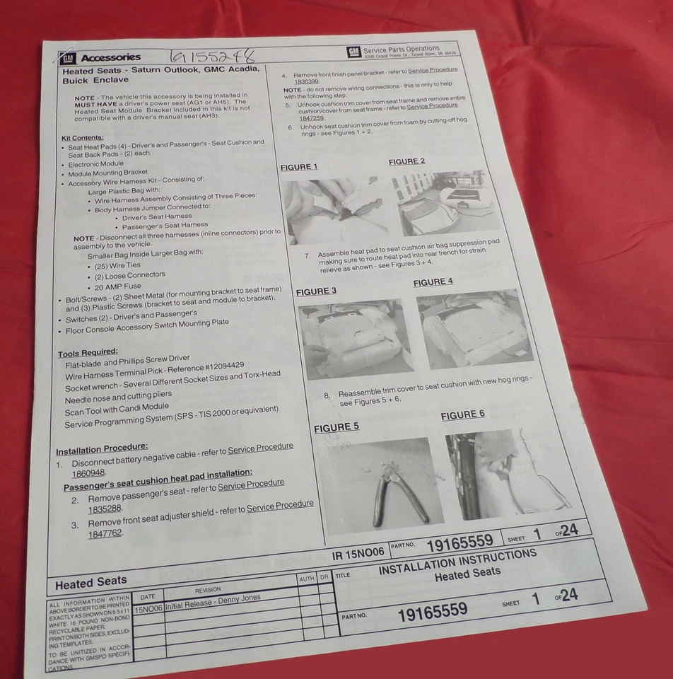 Saturn Outlook 2007-08 asiento brezo paquete instalación completa con instrucciones Foto 4 de 4