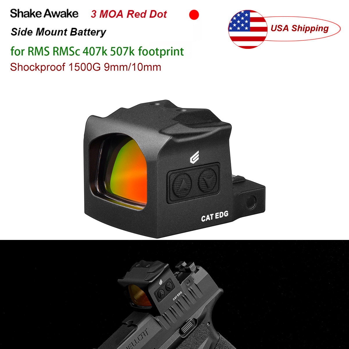 CAT EDG Drop-Proof Enclosed Red Dot Sight for RMSc/507k Cut G43X MOS Max-9 P365X