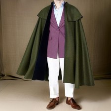 Mens 1901 Cloak Custom Green Wool Classic Cape Coat