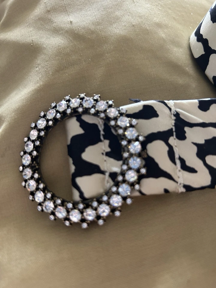 J.Crew Elegante Cinturón Estampado Seda Hebilla Estrás Negro Plata ELEGANTE M/L NUEVO Foto 2 de 4