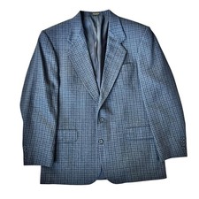 Oscar de la Renta Men  s Tailored Blazer 42R   Blue Micro Houndstooth Wool Preppy