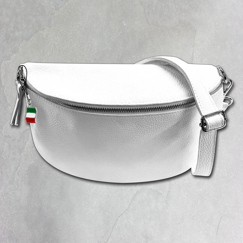 Florence Echtleder Bauchtasche groß Damen weiß Umhängetasche Jugend OTF825W - Bild 1 von 4