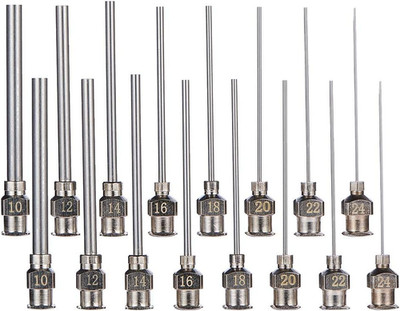 16pc Stainless Steel Dispensing Tips - 1.5'' Blunt Luer Lock 10G to 24G Variety