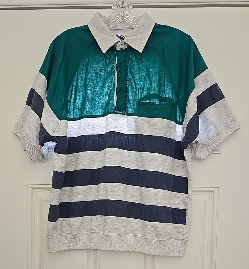 VTG 80s-90s Greenline Int’l Polo Shirt Men M  Green Gray Multicolor Striped S/S