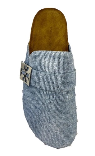 Tory Burch Women's Mellow Silver Stud Mule/Blue Cloud Denim Suede/Cork Sz 8 NIB - Picture 6 of 15
