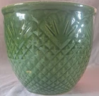 RRP Roseville Ohio Green Pineapple Quilt Jardiniere Planter 9in Vintage Excellen