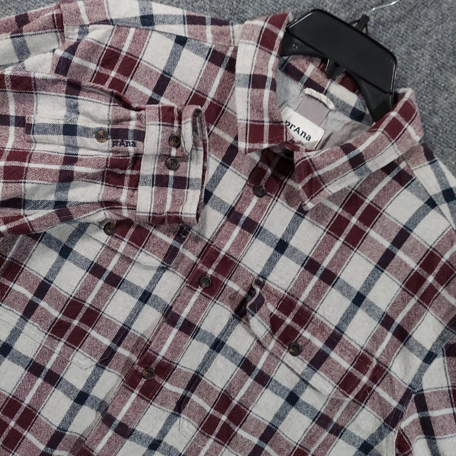 PrAna Shirt Mens XL Red Plaid Flannel Long Sleeve Button Up Casual Outdoor