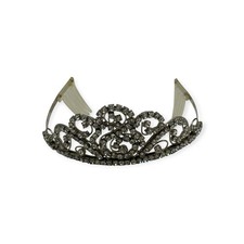 Vintage Rhinestone Tiara Silver Tone Filigree Crown Hair Comb Headpiece