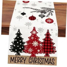 Christmas Table Runner 72 inches Long Table Decor - 13"x72" Red Pine Trees