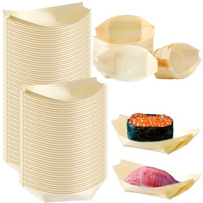 100 Pcs Bamboo Boat Plates Bamboo Appetizer Boats 5.5'' Disposable Wooden Cha...