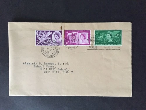 E GB 1958 EMPIRE GAMES SET ON FIRST DAY COVER + 3 DIFFERENT GAMES POSTMARKS