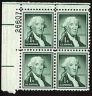 1954 George Washington Plate Block of 4 1c Postage Stamps, Sc# 1031, MNH, OG