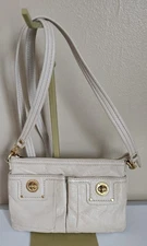 Marc Jacobs Leather Crossbody Bag Cream Ivory Zip Top Logo Lining Small Purse