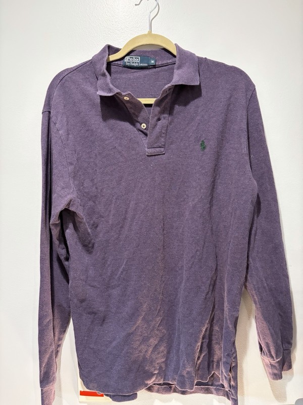 Polo Ralph Lauren Men's Purple Solid Polo Shirt M Long Sleeve Cotton Knit Logo