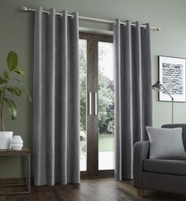 Image of Catherine Lansfield Faux Suede Curtains Lined Eyelet Top 46x54" Silver Grey New
