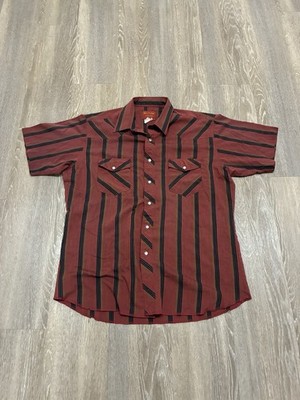 Vintage 80s Rustler Red and Black Wester Pearl Snap Tee SIZE L