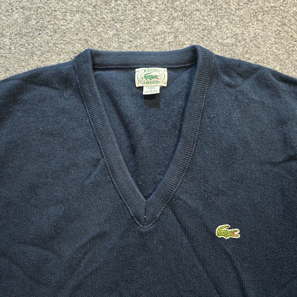 Suéter vintage Lacoste para mujer talla grande azul cuello en V logotipo cocodrilo preppy Foto 2 de 4