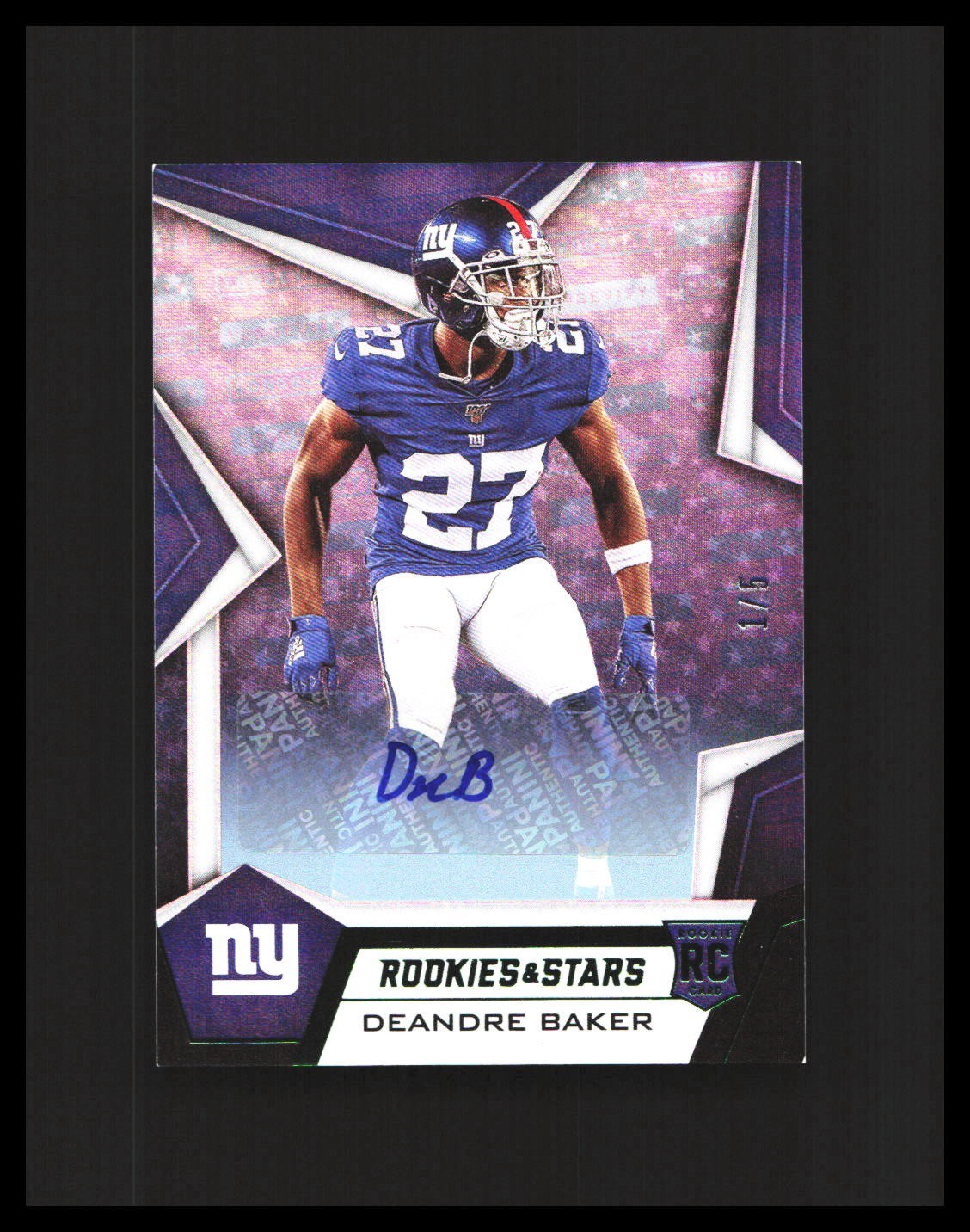 2019 Deandre Baker Rookie Card Auto - Panini Rookies & Stars Rookies /5 #153 