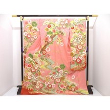 Authentic Unused Furisode long-sleeved kimono Kyoto Yuzen with gold leaf...