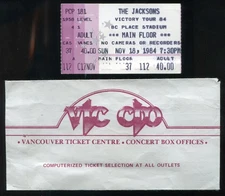 Vintage 1984 Michael Jackson Concert Ticket Stub Vacounver Canada w/ Envelope